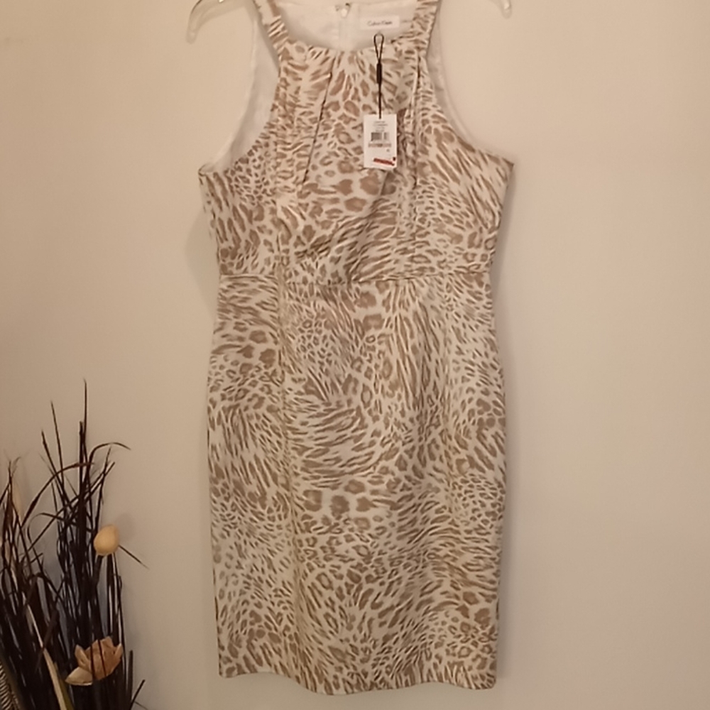 Calvin Klein Beige Animal Print Sheath Dress